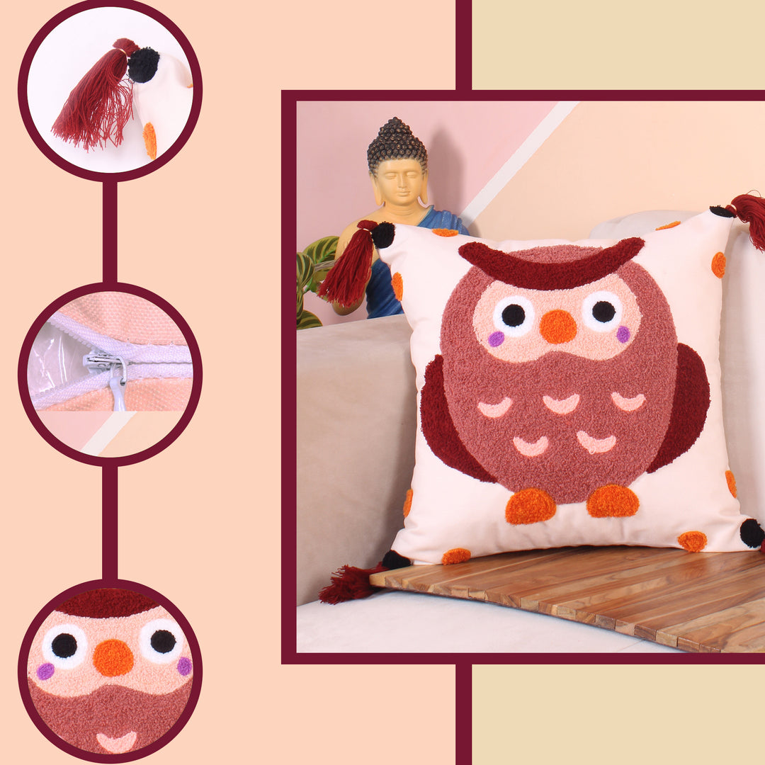 Hand Crafted Embroidered Bohemian Cushion Cover, Set of 1 (16 x16 inches/ 40x40 cm)