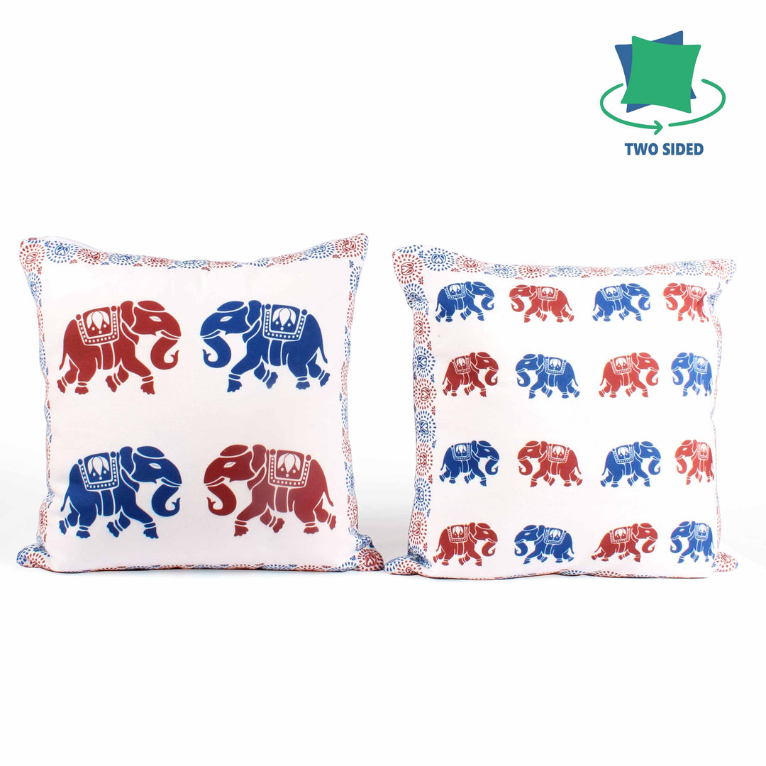 Both Side Block Print Elephant Cushion Cover Set of 5