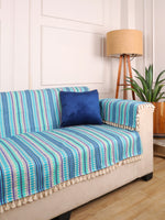Load image into Gallery viewer, Blue Jacquard 3-Seater Sofa Cover