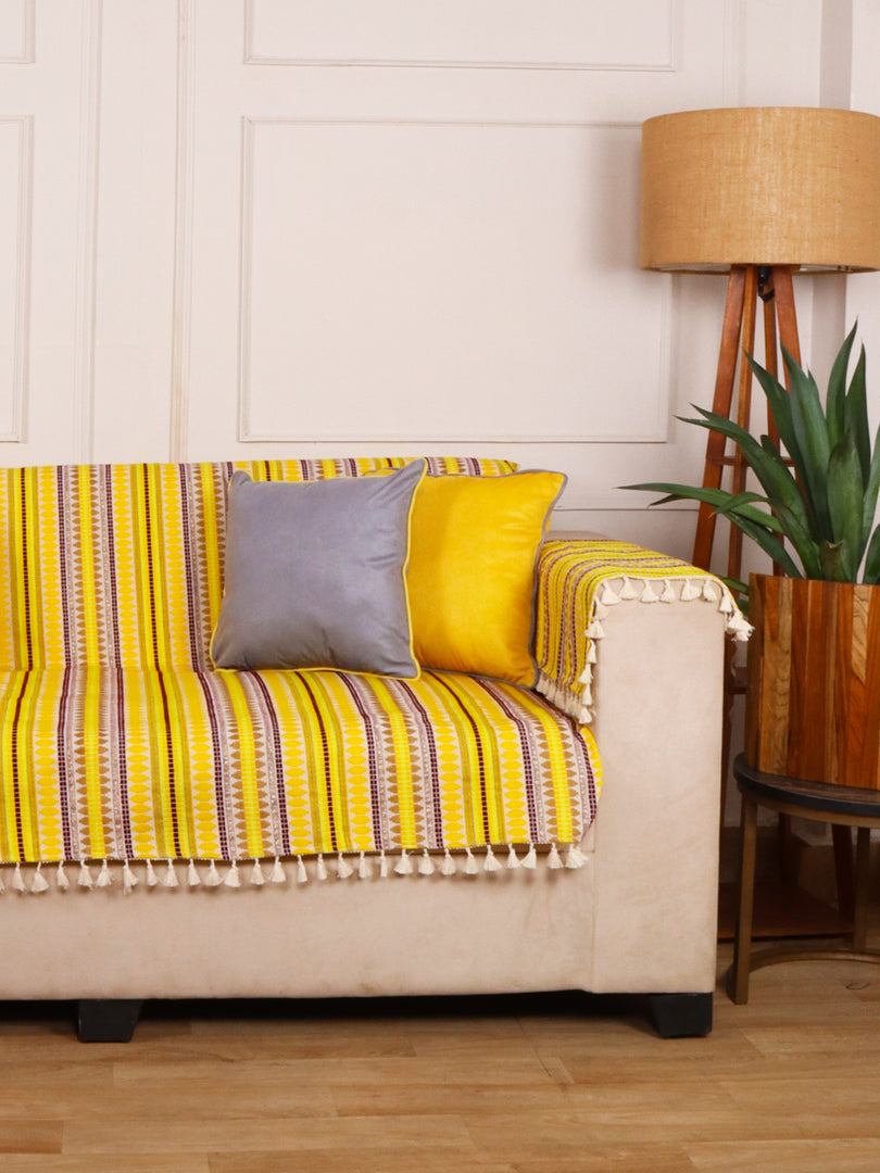Yellow Jacquard 2-Seater Sofa Cover