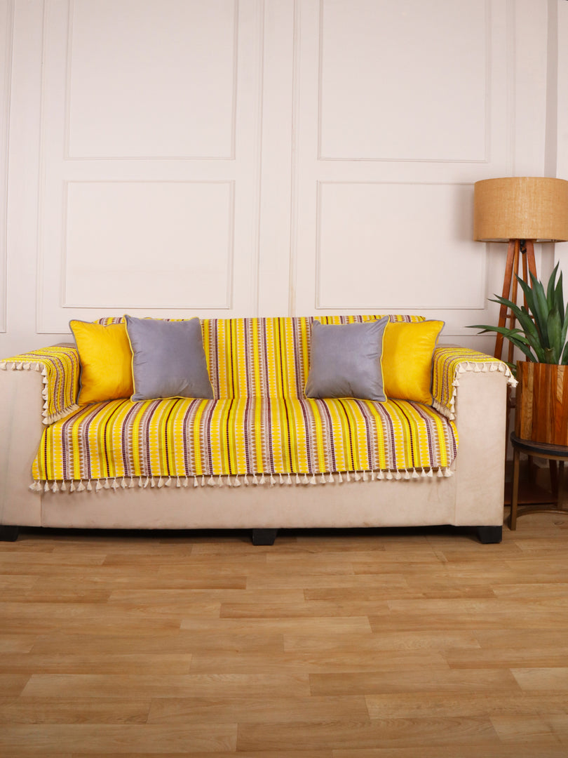 Yellow Jacquard 2-Seater Sofa Cover