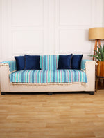 Load image into Gallery viewer, Blue Jacquard 3-Seater Sofa Cover