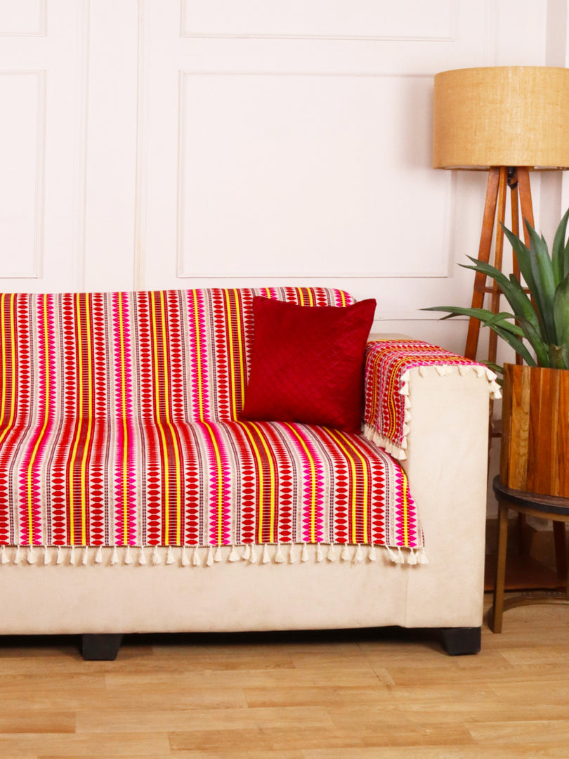 Red Jacquard 1-Seater Sofa Cover