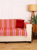 Load image into Gallery viewer, Red Jacquard 3-Seater Sofa Cover
