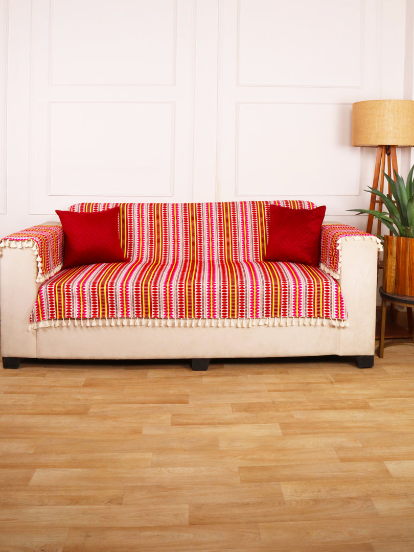 Red Jacquard 3-Seater Sofa Cover