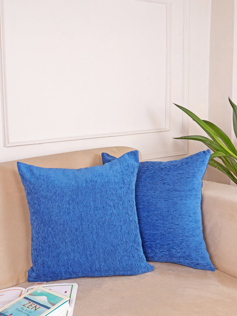 Chenille Cushion Covers Set of 2 – 24x24 Inches Soft Velvet-Feel Textured Covers for Sofa, Couch, Bed, Living Room, Home, Office & Lounge Decor – Durable & Machine Washable (Blue)