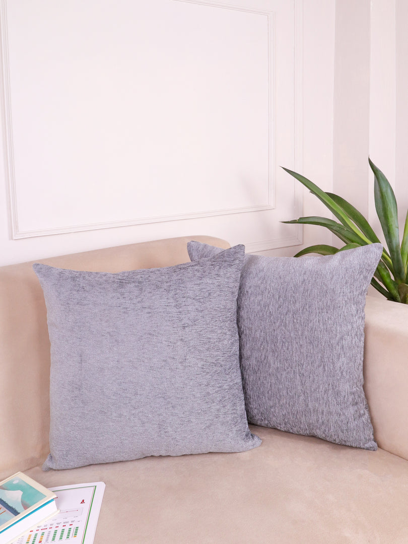Chenille Cushion Covers Set of 2 – 24x24 Inches Soft Velvet-Feel Textured Covers for Sofa, Couch, Bed, Living Room, Home, Office & Lounge Decor – Durable & Machine Washable (Light Grey)