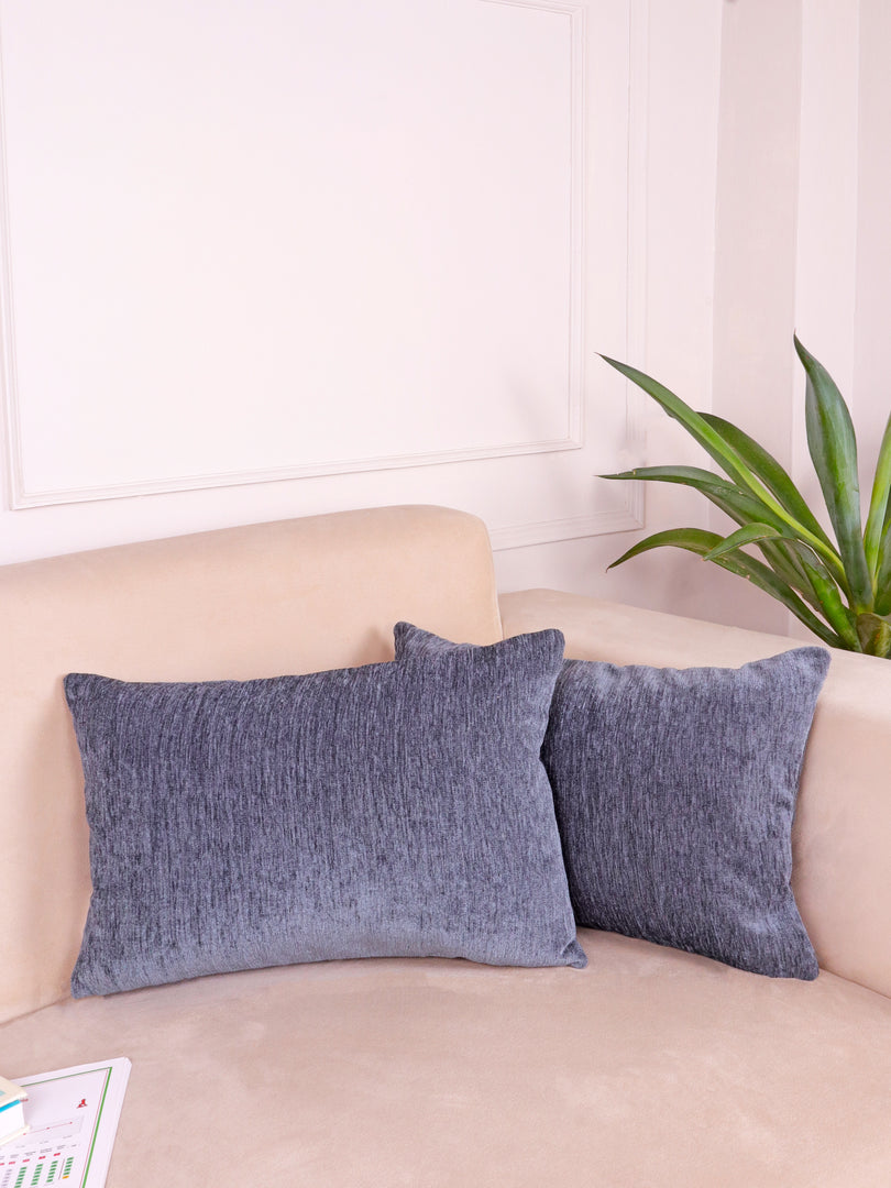 Chenille Cushion Covers Set of 2 – 12x18 Inches Soft Velvet-Feel Textured Covers for Sofa, Couch, Bed, Living Room, Home, Office & Lounge Decor – Durable & Machine Washable (Dark Grey)