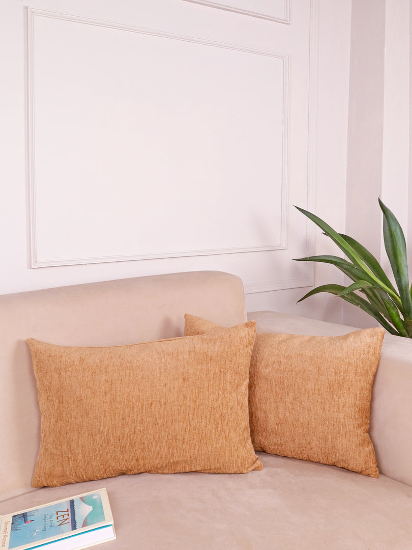 Chenille Cushion Covers Set of 2 – 12x18 Inches Soft Velvet-Feel Textured Covers for Sofa, Couch, Bed, Living Room, Home, Office & Lounge Decor – Durable & Machine Washable (Dark Beige)