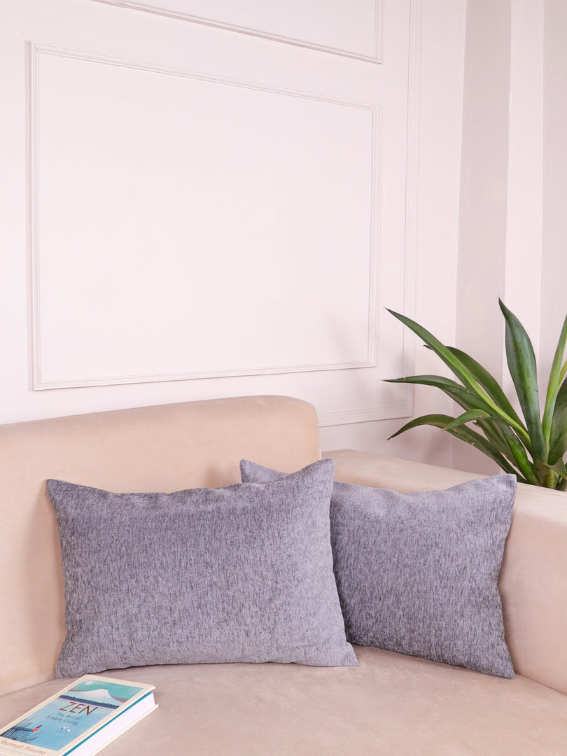 Chenille Cushion Covers Set of 2 – 12x18 Inches Soft Velvet-Feel Textured Covers for Sofa, Couch, Bed, Living Room, Home, Office & Lounge Decor – Durable & Machine Washable (Light Grey)