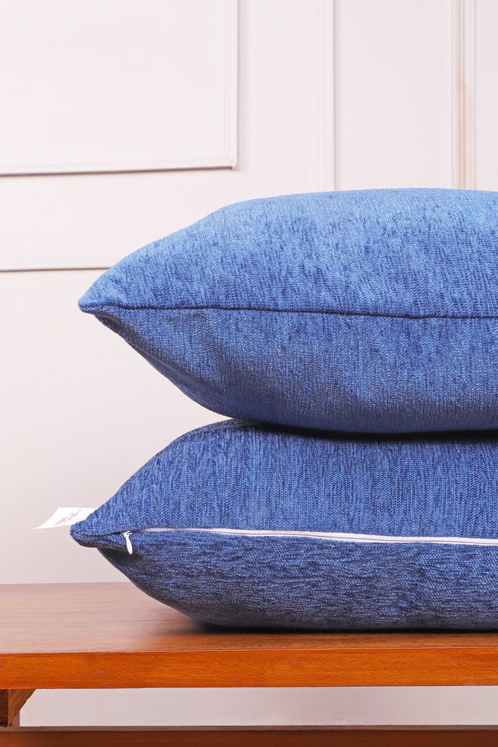 Chenille Cushion Covers Set of 2 – 24x24 Inches Soft Velvet-Feel Textured Covers for Sofa, Couch, Bed, Living Room, Home, Office & Lounge Decor – Durable & Machine Washable (Blue)