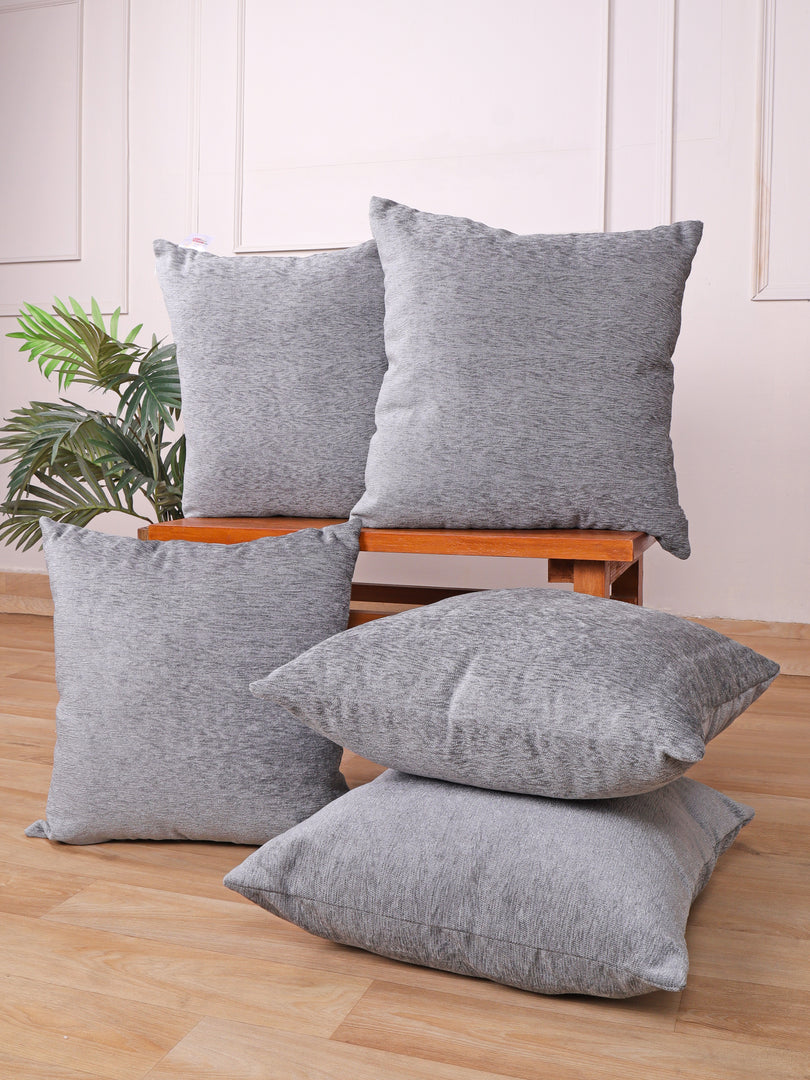 Chenille Cushion Covers Set of 2 – 16x16 Inches Soft Velvet-Feel Textured Covers for Sofa, Couch, Bed, Living Room, Home, Office & Lounge Decor – Durable & Machine Washable (Light Grey)