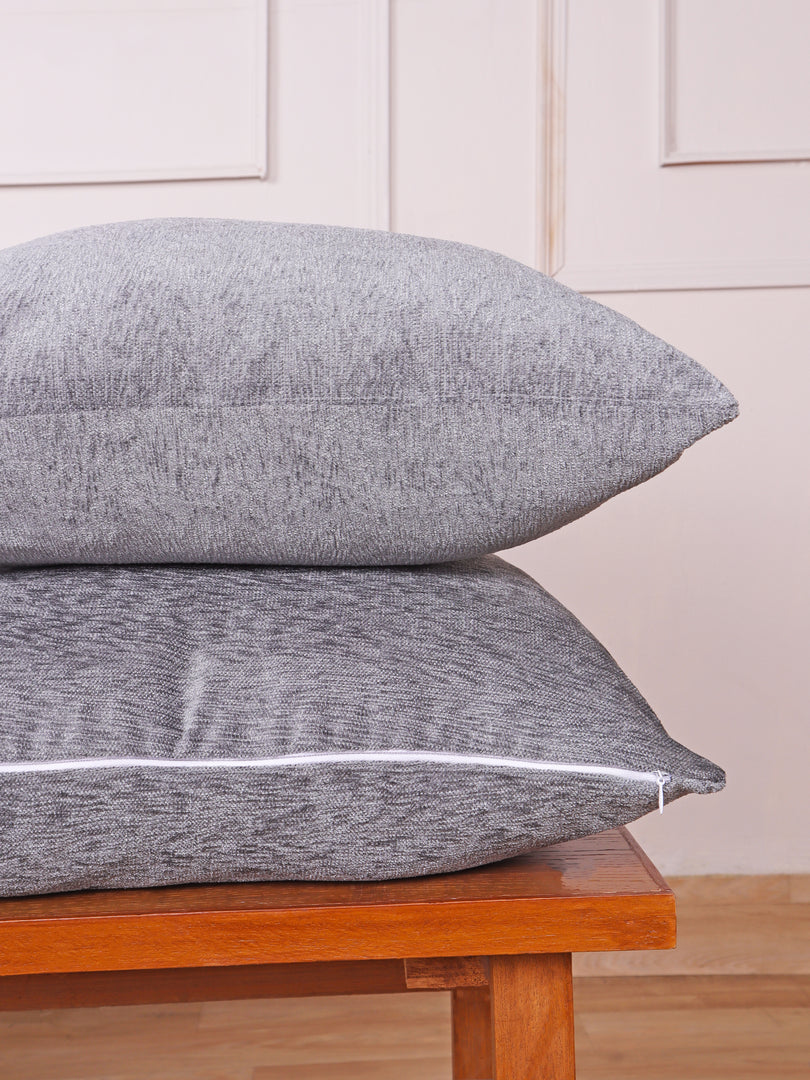 Chenille Cushion Covers Set of 2 – 16x16 Inches Soft Velvet-Feel Textured Covers for Sofa, Couch, Bed, Living Room, Home, Office & Lounge Decor – Durable & Machine Washable (Light Grey)