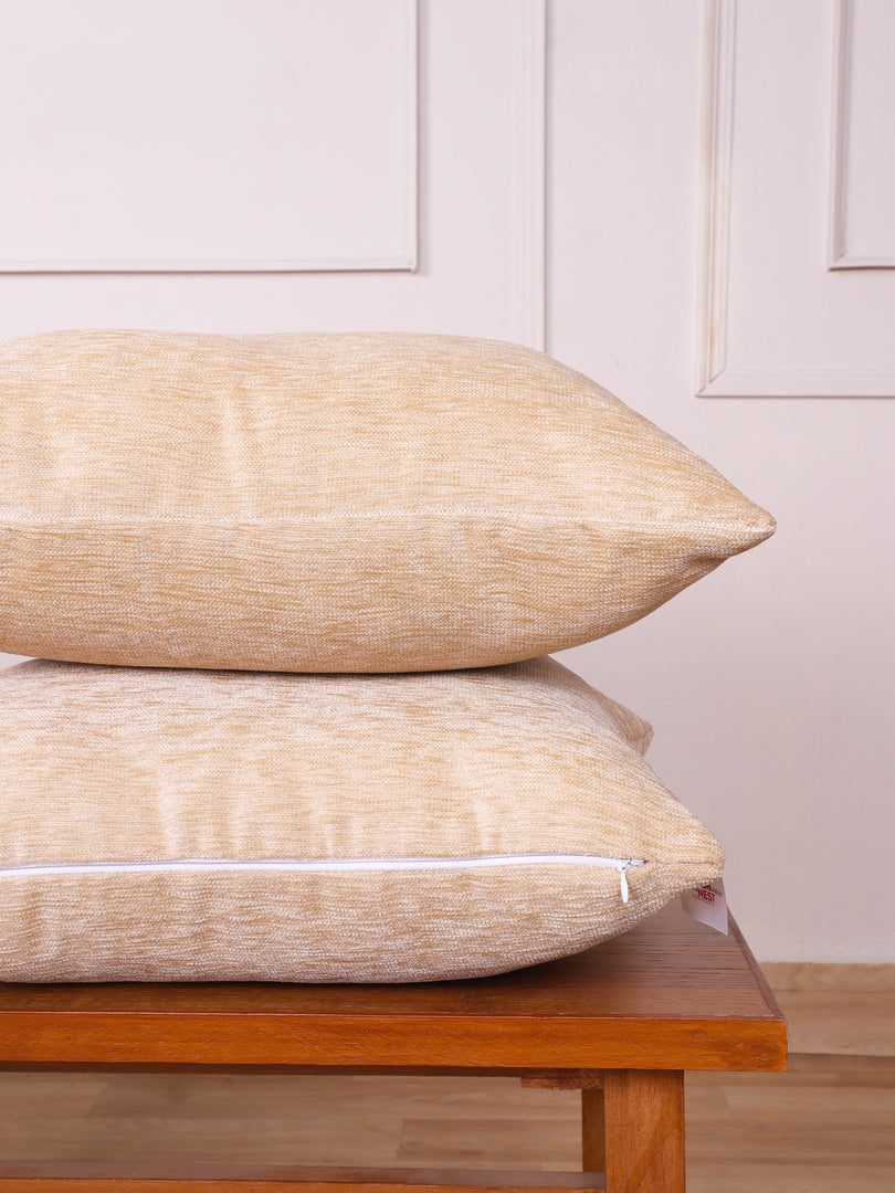 Chenille Cushion Covers Set of 2 – 24x24 Inches Soft Velvet-Feel Textured Covers for Sofa, Couch, Bed, Living Room, Home, Office & Lounge Decor – Durable & Machine Washable (Light Beige)
