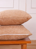 Load image into Gallery viewer, Chenille Cushion Covers Set of 2 – 24x24 Inches Soft Velvet-Feel Textured Covers for Sofa, Couch, Bed, Living Room, Home, Office & Lounge Decor – Durable & Machine Washable (Dark Beige)