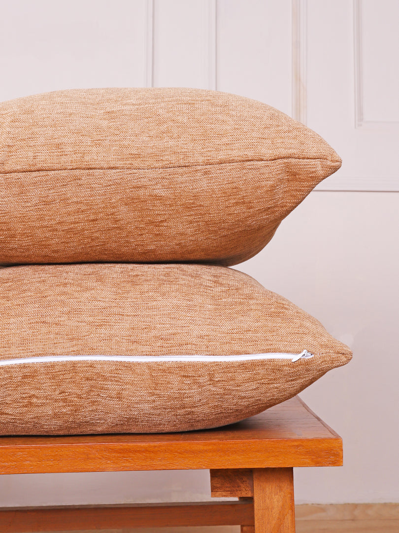 Chenille Cushion Covers Set of 2 – 12x18 Inches Soft Velvet-Feel Textured Covers for Sofa, Couch, Bed, Living Room, Home, Office & Lounge Decor – Durable & Machine Washable (Dark Beige)