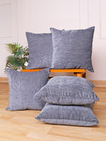 Load image into Gallery viewer, Chenille Cushion Covers Set of 5 – 16x16 Inches Soft Velvet-Feel Textured Covers for Sofa, Couch, Bed, Living Room, Home, Office & Lounge Decor – Durable & Machine Washable (Dark Grey)