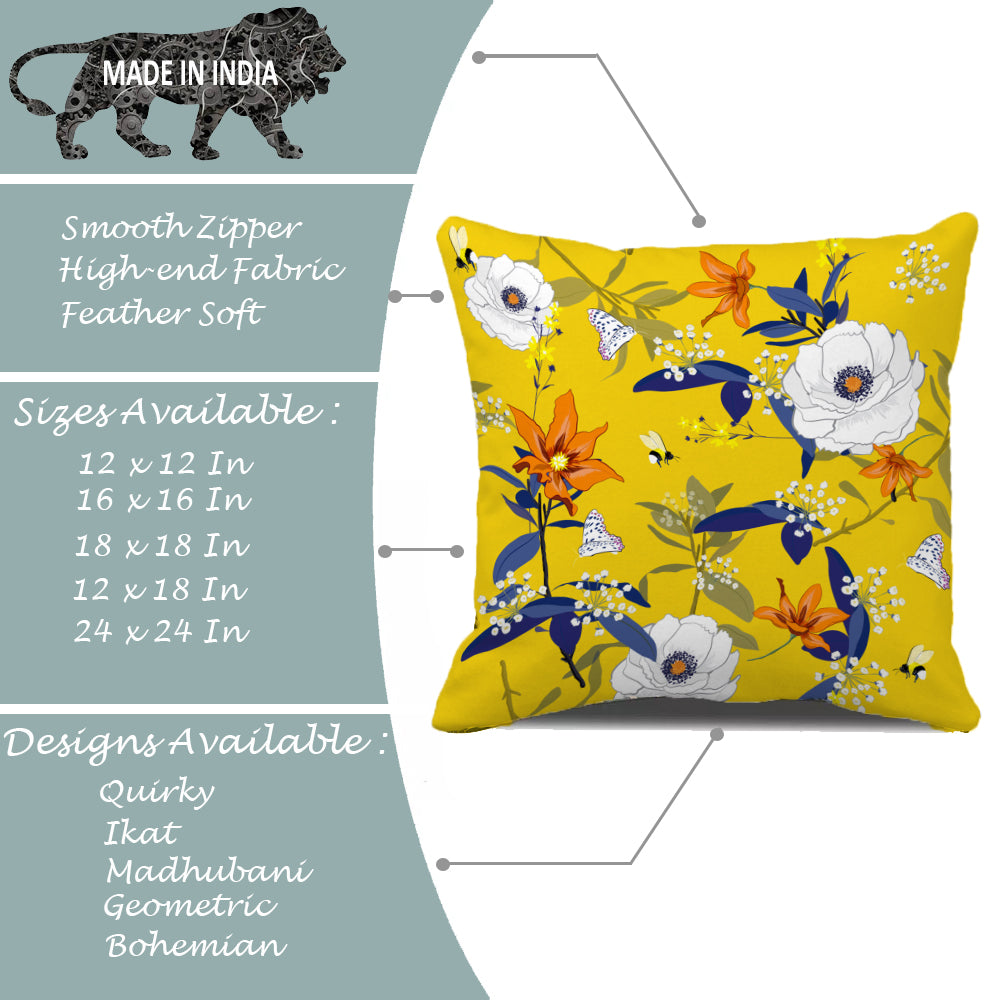 Soft Touch Luxurious Printed Floral Cotton Canvas Cushion Cover Set of 2