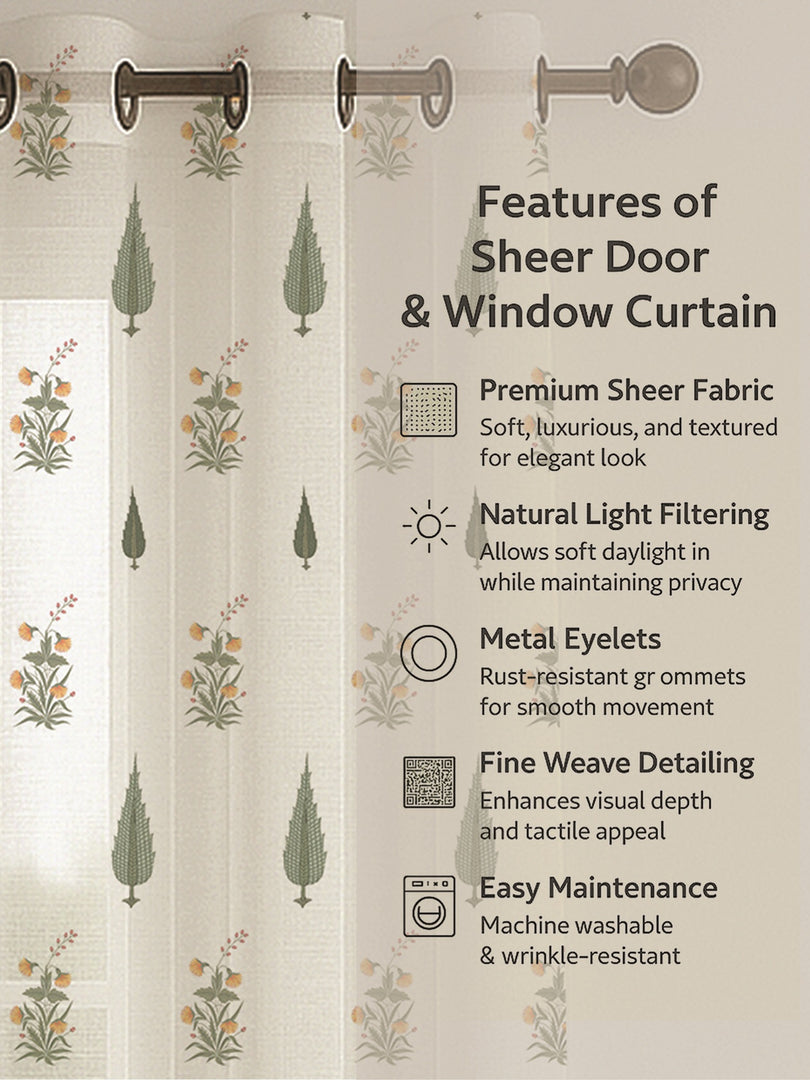 Set of 3 Window Curtains | 2 Geometric Printed + 1 Solid Sheer for Bedroom Living room | Olive