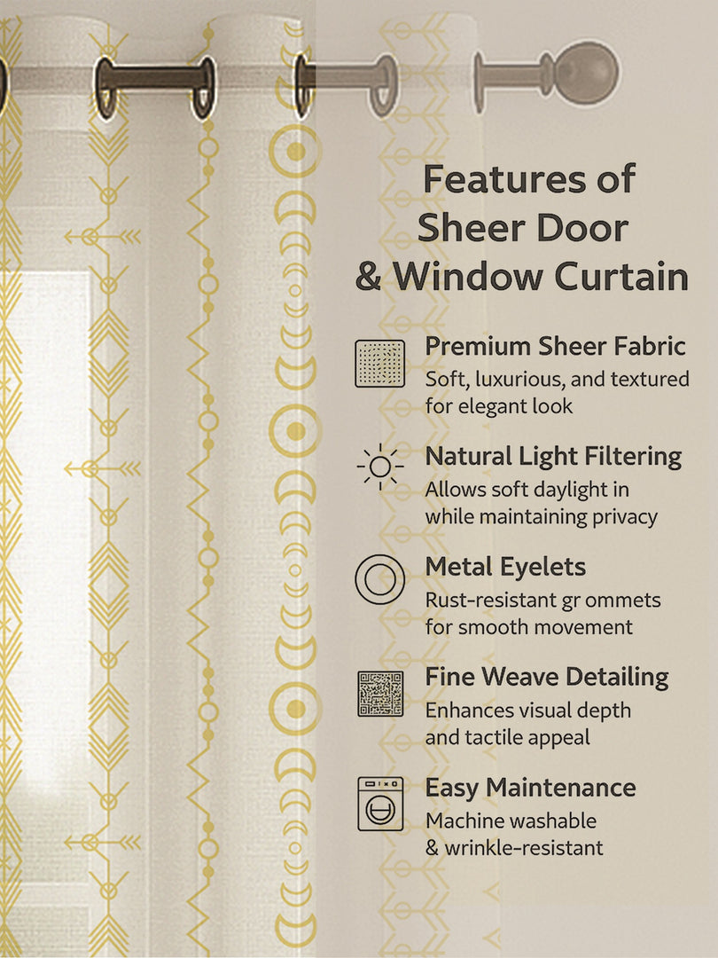 Set of 3 Window Curtains | 2 Geometric Printed + 1 Solid Sheer for Bedroom Living room | Yellow