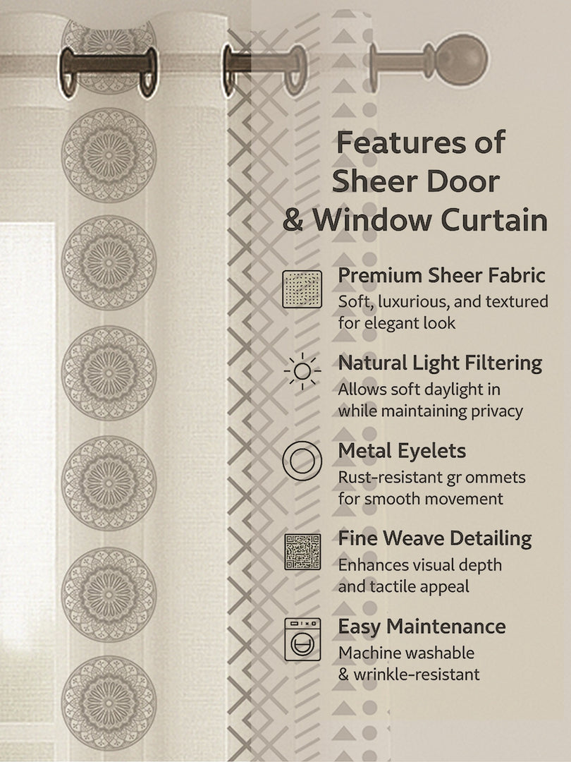 Set of 3 Door Curtains | 2 Geometric Printed + 1 Solid Sheer for Bedroom Living room | Yellow