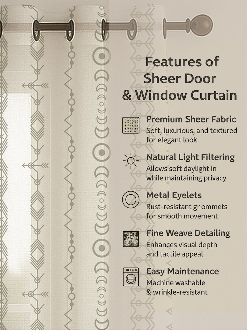 Set of 3 Door Curtains | 2 Geometric Printed + 1 Solid Sheer for Bedroom Living room | Yellow
