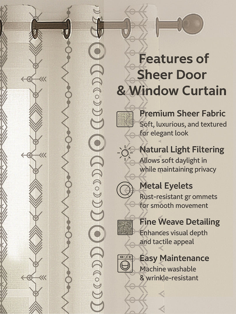 Set of 3 Window Curtains | 2 Geometric Printed + 1 Solid Sheer for Bedroom Living room | Grey