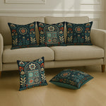 Load image into Gallery viewer, Satin Rajasthani Haveli Door & Floral Arch Design Cushion Covers| 16x16 Inches | Set of 5