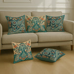 Load image into Gallery viewer, Satin Cushion Covers with Twin Peacock & Floral Motif | 16x16 Inches | Set of 5