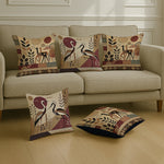 Load image into Gallery viewer, Satin Cranes with Tribal Botanical Motifs in Earthy Tones Cushion Covers | 16x16 Inches |Set of 5