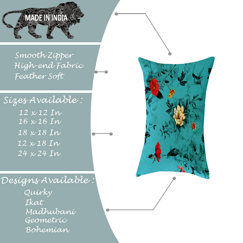 Soft Touch Luxurious Printed Floral Cotton Canvas Rectangular Cushion Cover Set of 2