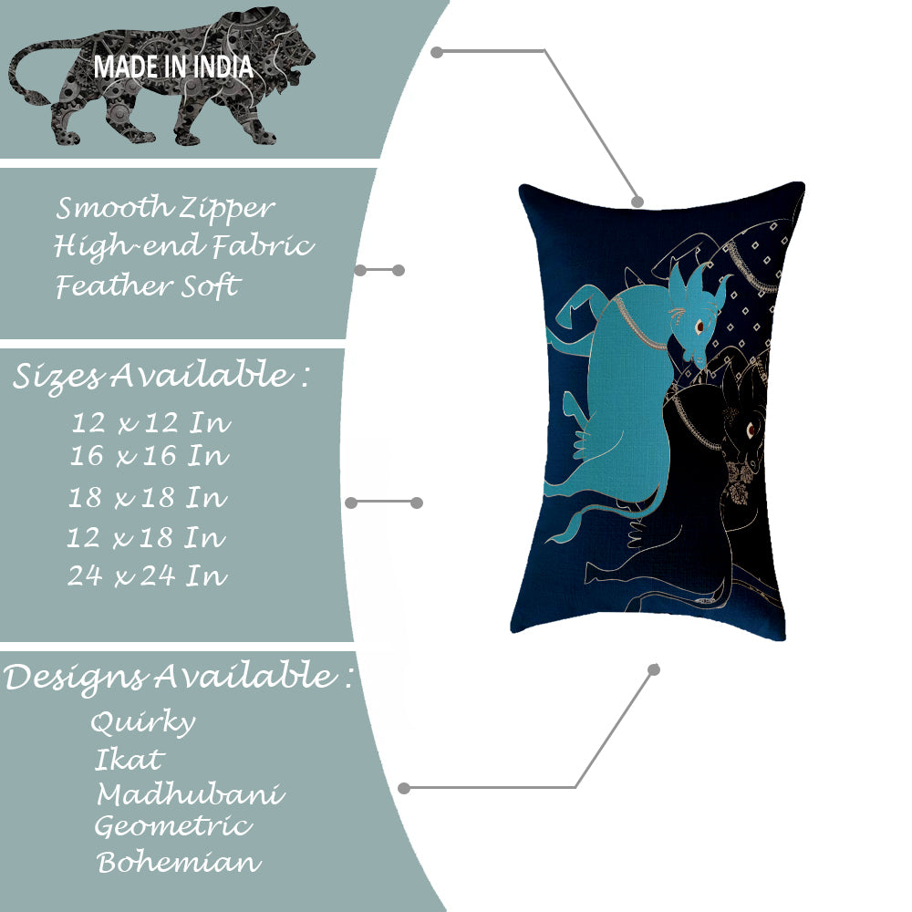 Cow Printed Cotton Canvas Rectangular Cushion Cover Set of 2