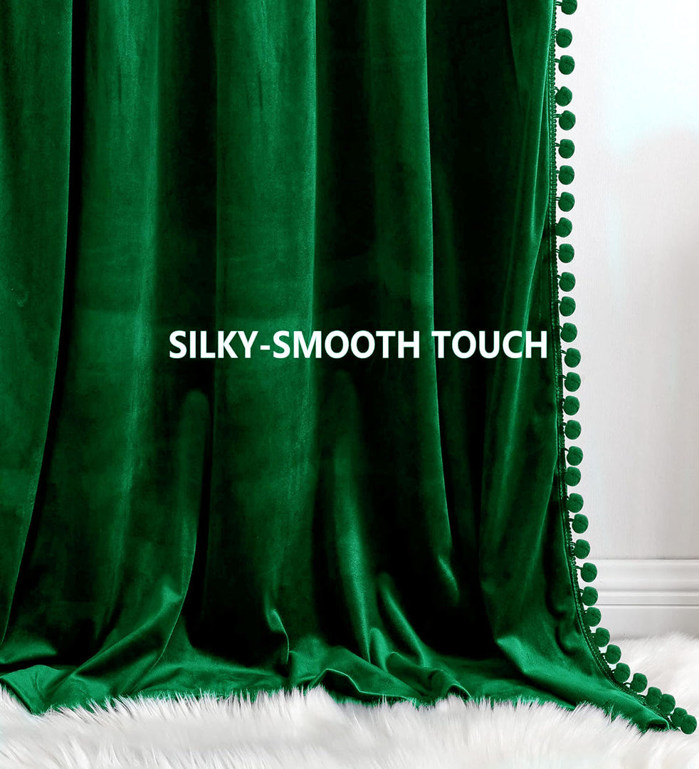 Smooth Textured Velvet Curtains, Premium & Elegant Door Curtains with Tieback and Eyelets (Green)