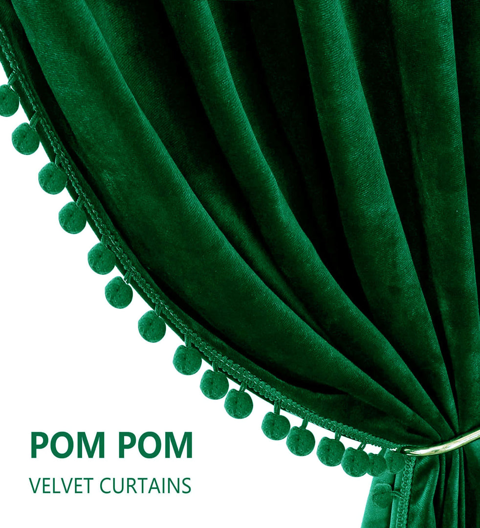 Smooth Textured Velvet Curtains, Premium & Elegant Door Curtains with Tieback and Eyelets (Green)