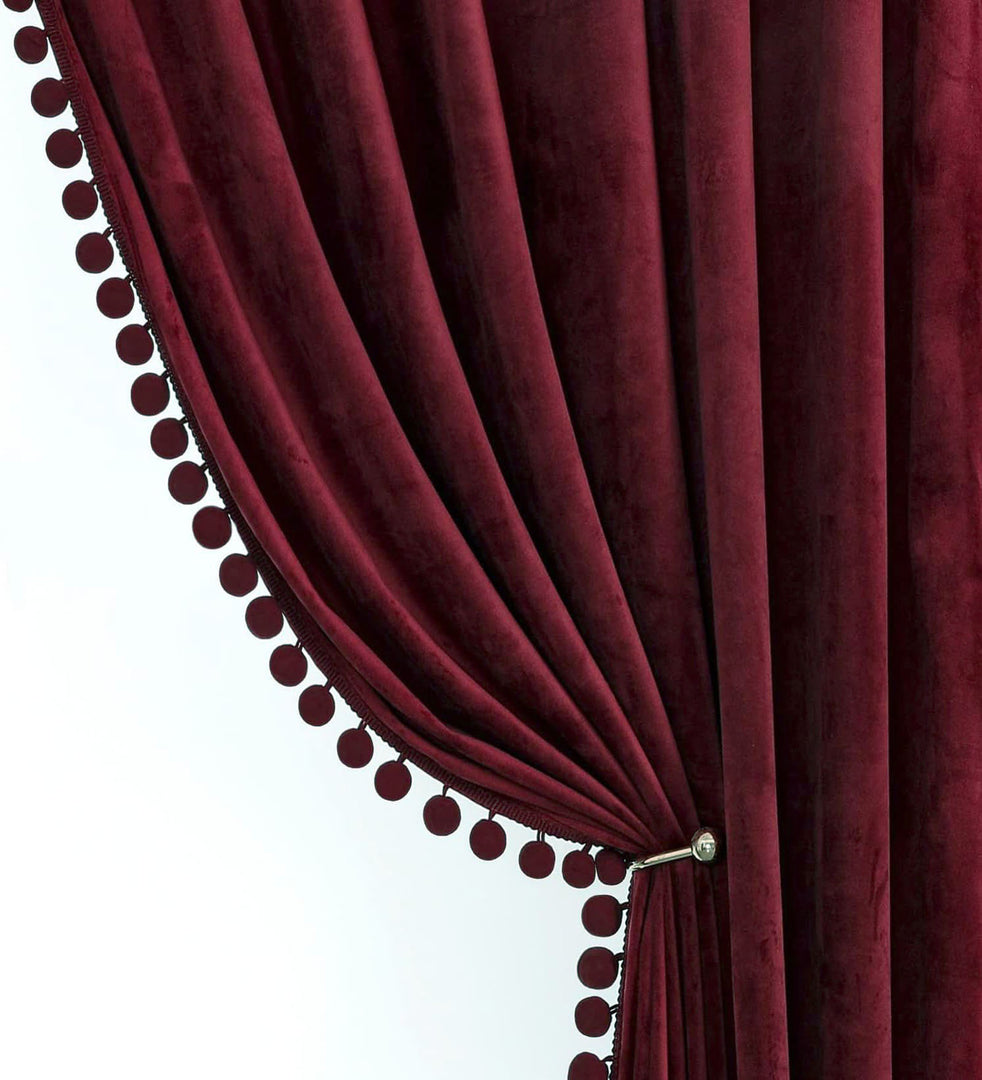 Smooth Textured Velvet Curtains, Premium & Elegant Door Curtains with Tieback and Eyelets (Maroon)
