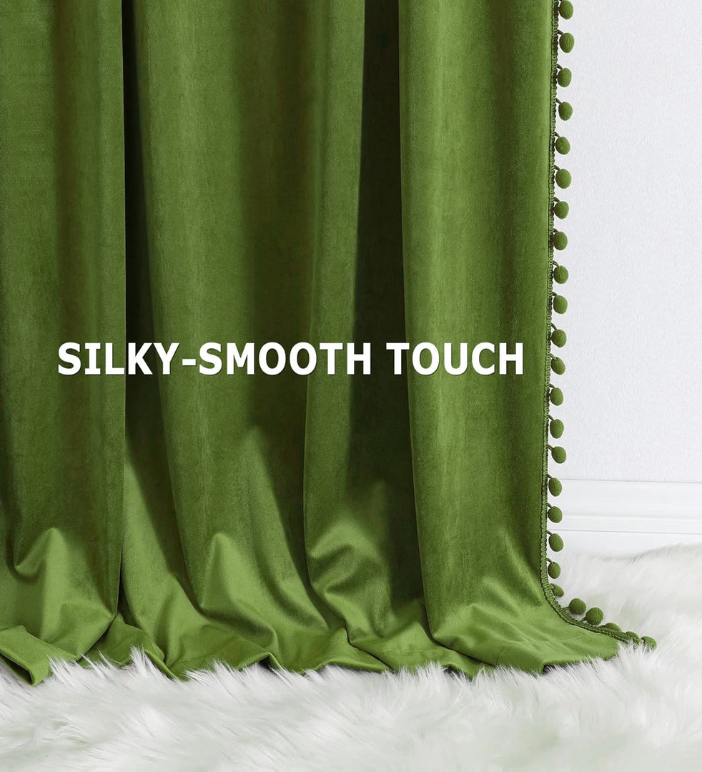 Smooth Textured Velvet Curtains, Premium & Elegant Door Curtains with Tieback and Eyelets (Mehndi)