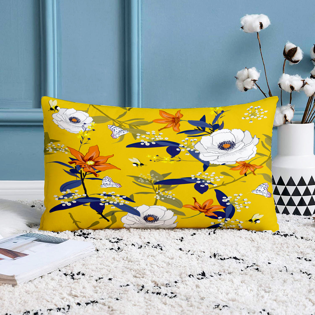 Soft Touch Luxurious Printed Floral Cotton Canvas Rectangular Cushion Cover Set of 2