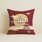 Load image into Gallery viewer, Satin Oriental Flamingo & Lotus Print in Maroon and Gold Cushion Covers | 24x24 Inches | Set of 2