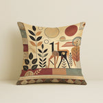 Load image into Gallery viewer, Satin Cranes with Tribal Botanical Motifs in Earthy Tones Cushion Covers | 16x16 Inches |Set of 5