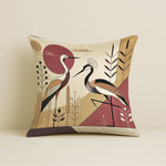 Load image into Gallery viewer, Satin Cranes with Tribal Botanical Motifs in Earthy Tones Cushion Covers | 16x16 Inches |Set of 5