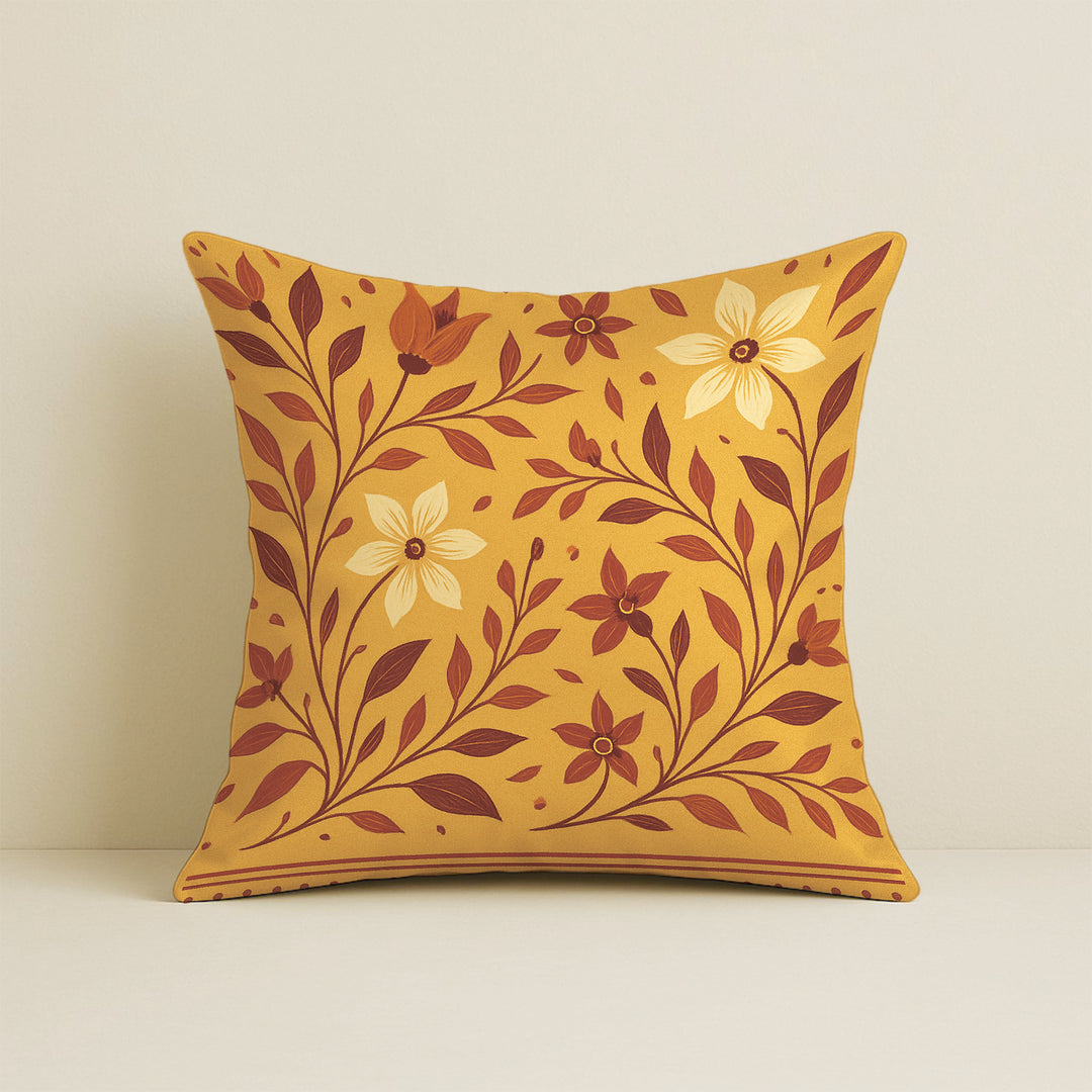 Satin Traditional Cow and Floral Design in Rajasthani Style Cushion Covers | 16x16 Inches | Set of 2