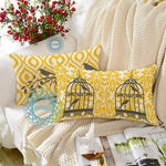 Load image into Gallery viewer, Soft Touch Luxurious Yellow Bird Printed Cotton Canvas Rectangular Cushion Cover Set of 2