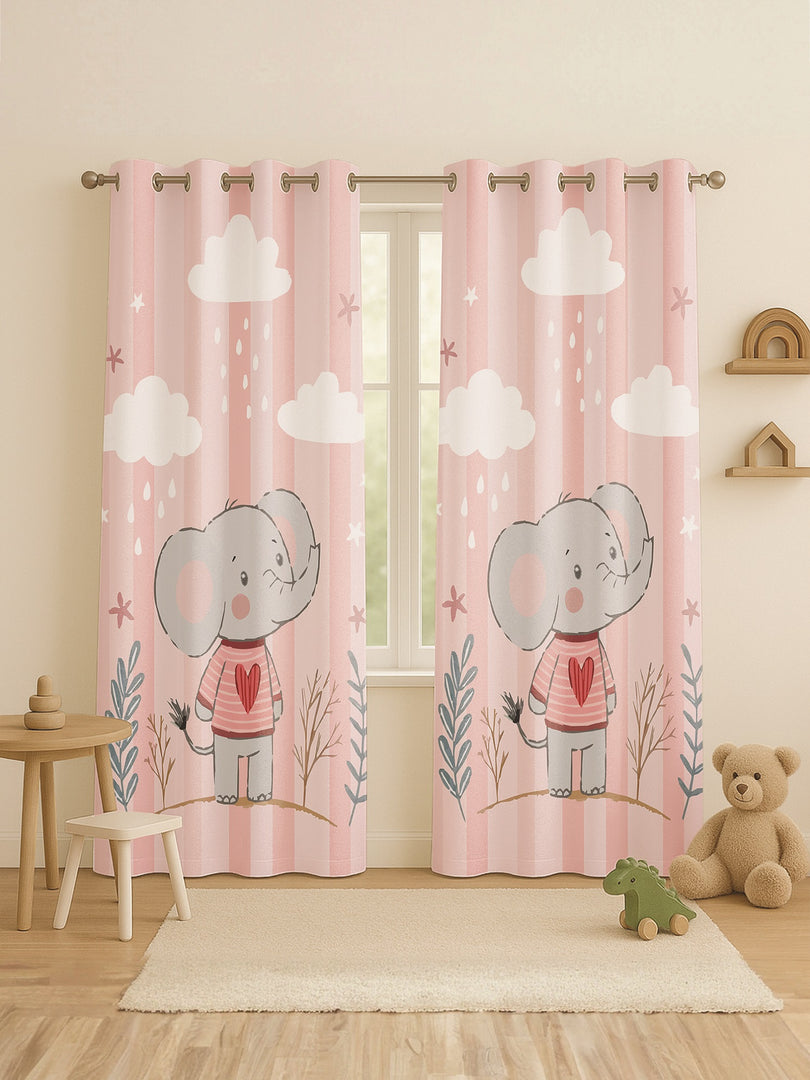 Kids Velvet Curtain | Elephant Love print | 7 feet | Set of 2