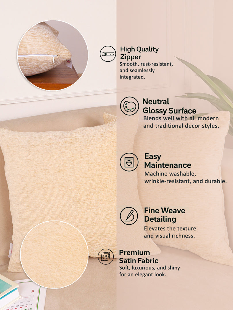 Chenille Cushion Covers Set of 2 – 24x24 Inches Soft Velvet-Feel Textured Covers for Sofa, Couch, Bed, Living Room, Home, Office & Lounge Decor – Durable & Machine Washable (Light Beige)
