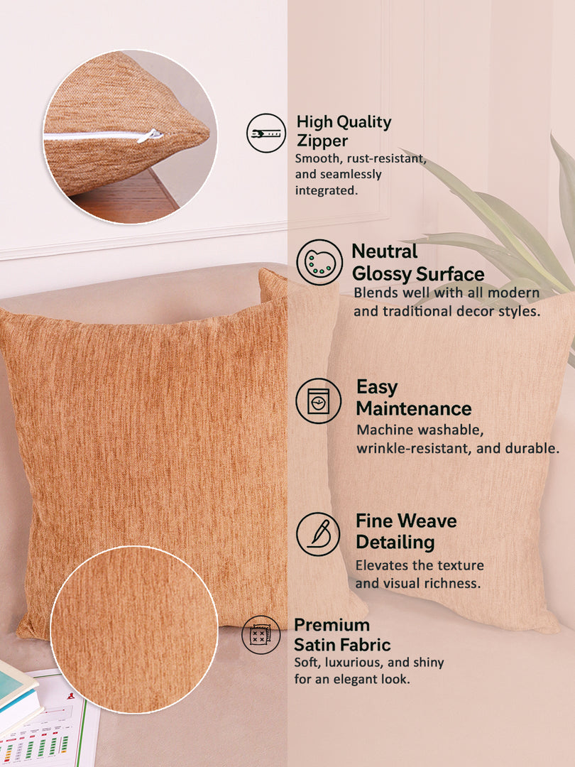 Chenille Cushion Covers Set of 2 – 16x16 Inches Soft Velvet-Feel Textured Covers for Sofa, Couch, Bed, Living Room, Home, Office & Lounge Decor – Durable & Machine Washable (Dark Beige)