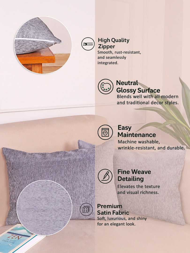 Chenille Cushion Covers Set of 2 – 12x18 Inches Soft Velvet-Feel Textured Covers for Sofa, Couch, Bed, Living Room, Home, Office & Lounge Decor – Durable & Machine Washable (Light Grey)