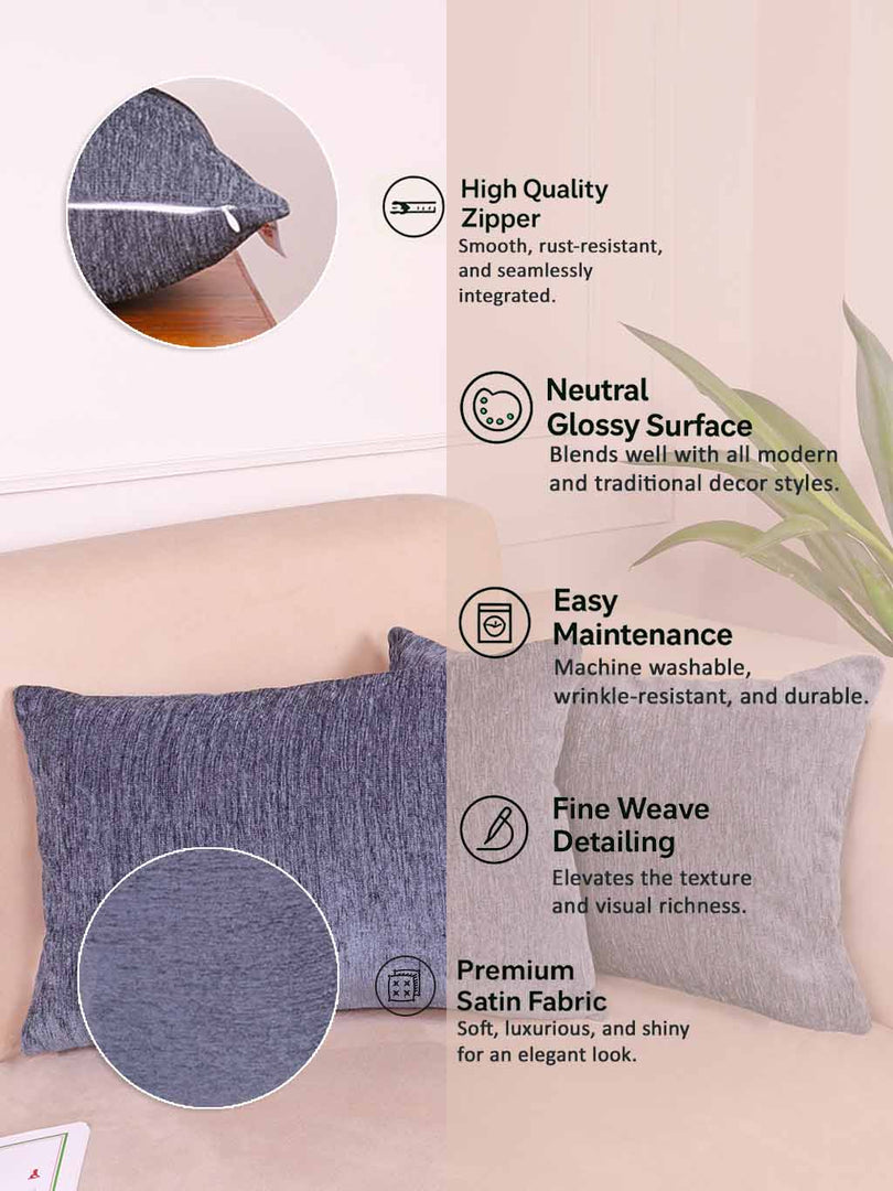 Chenille Cushion Covers Set of 2 – 12x18 Inches Soft Velvet-Feel Textured Covers for Sofa, Couch, Bed, Living Room, Home, Office & Lounge Decor – Durable & Machine Washable (Dark Grey)