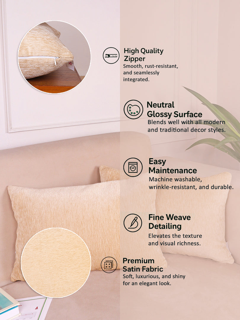 Chenille Cushion Covers Set of 2 – 12x18 Inches Soft Velvet-Feel Textured Covers for Sofa, Couch, Bed, Living Room, Home, Office & Lounge Decor – Durable & Machine Washable (Light Beige)