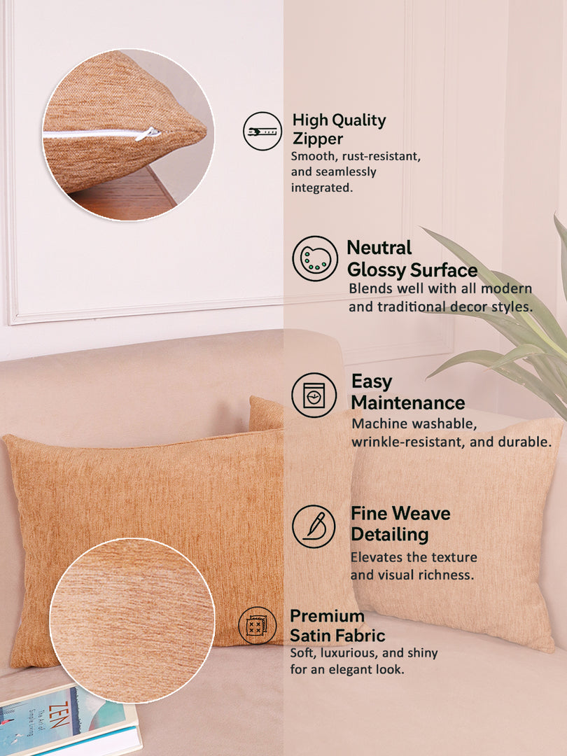 Chenille Cushion Covers Set of 2 – 12x18 Inches Soft Velvet-Feel Textured Covers for Sofa, Couch, Bed, Living Room, Home, Office & Lounge Decor – Durable & Machine Washable (Dark Beige)