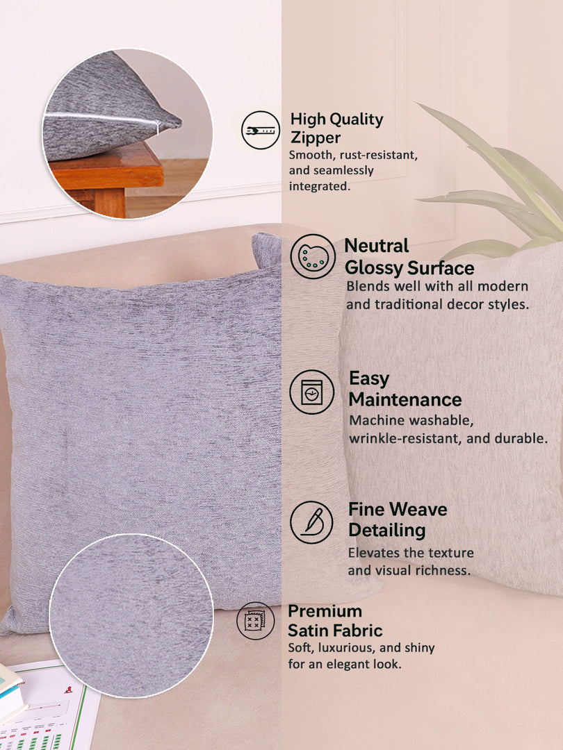 Chenille Cushion Covers Set of 2 – 16x16 Inches Soft Velvet-Feel Textured Covers for Sofa, Couch, Bed, Living Room, Home, Office & Lounge Decor – Durable & Machine Washable (Light Grey)